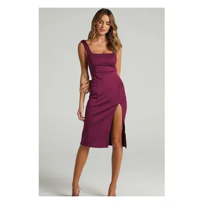 Madmext Purple Strap Slit Detailed Midi Dress