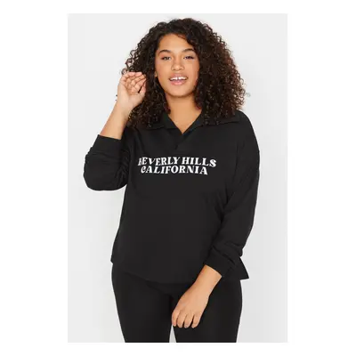 Trendyol Curve Black Printed Knitted Thin Sweatshirt