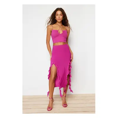 Trendyol Fuchsia Slit and Ruffle Detail Maxi Skirt