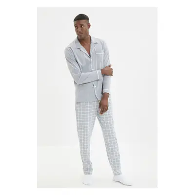 Trendyol Gray Regular Fit Top Piping Detailed Knitted Pajama Set