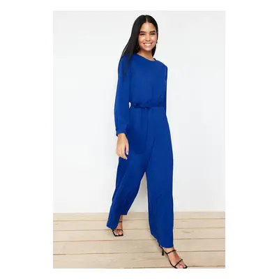 Trendyol Navy Blue Tasseled Evening Dress Jumpsuit-Cape Suit