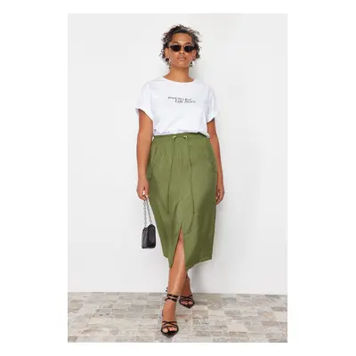 Trendyol Curve Khaki Midi Pencil Woven Skirt