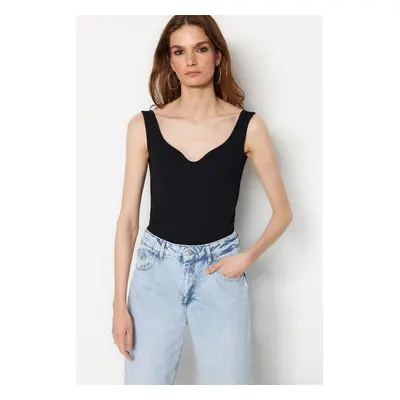 Trendyol Black Corduroy Sweetheart Bodysuit