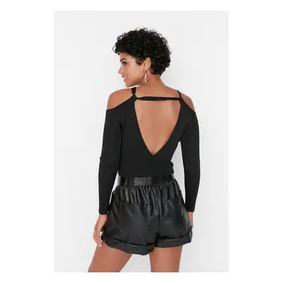 Trendyol Black Crop Back Detail kötöttáru pulóver