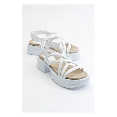 LuviShoes Senza Women's White Skin Genuine Leather Sandals