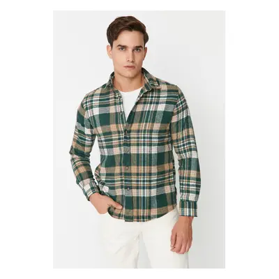 Trendyol Khaki Men's Regular Fit Woodcut Plaid Shirt