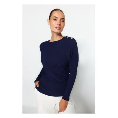 Trendyol Navy Blue Button részletes kötöttáru pulóver