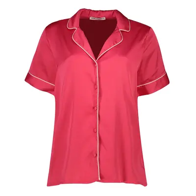 Koton Satin Pajama Top with Short Sleeves and Shirt Collar with Buttons and Embroidery