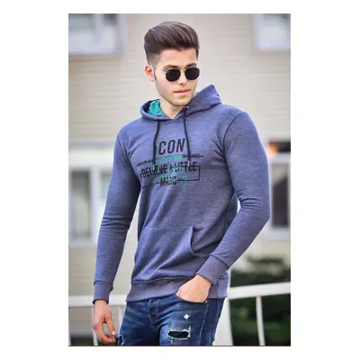 Madmext Navy Blue Printed Hoodie Sweatshirt