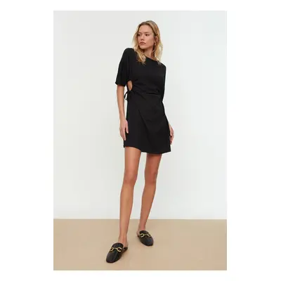 Trendyol Black Wrapped Waist Cut Out and Gathering Detailed Mini Knitted Flexible Pencil Dress