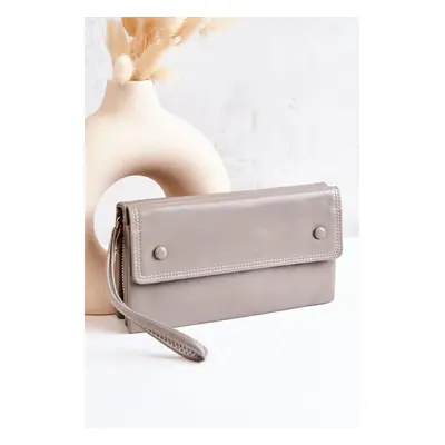 Large zippered leather wallet Loreaine grey