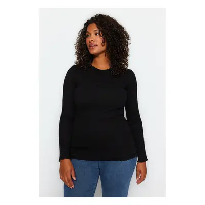 Trendyol Curve Black Crew Neck Plain Bodycone Ribbed Knitted Blouse