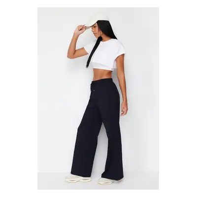 Trendyol Dark Navy Cotton Wide Leg Thin Knitted Sports Sweatpants