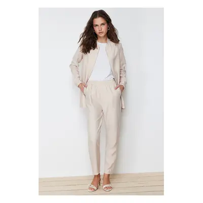 Trendyol Beige Linen Look Woven Trousers Tunic Bottom Top Set