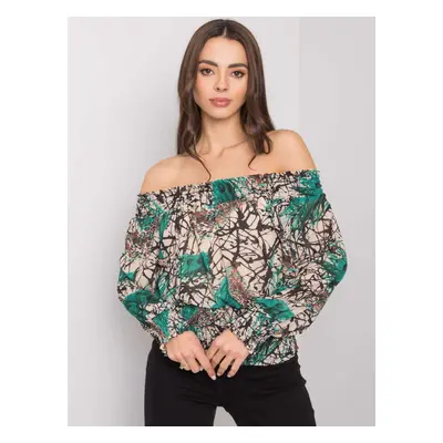 Green and beige Spanish blouse with Rouen prints