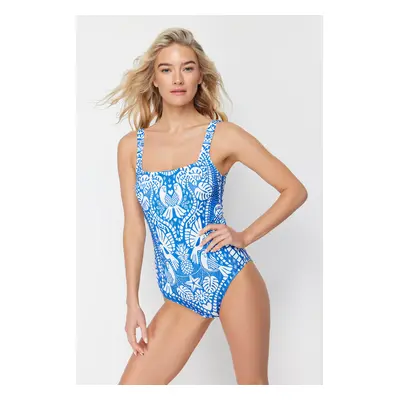 Trendyol Tropical Patterned Square Collar Regular Swimsuit