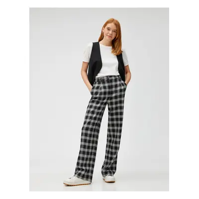 Koton Checkered Trousers Pleated Straight Leg