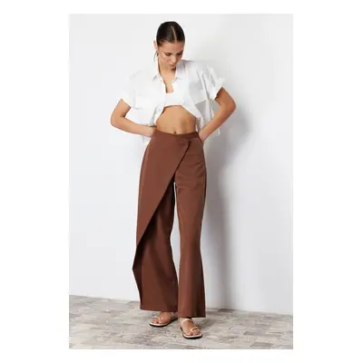 Trendyol Brown Wide Leg Woven Trousers with Cross Closure Detail