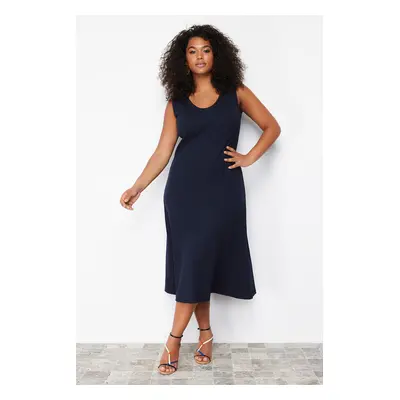 Trendyol Curve Navy Blue Corded A-line Midi Knitted Dress