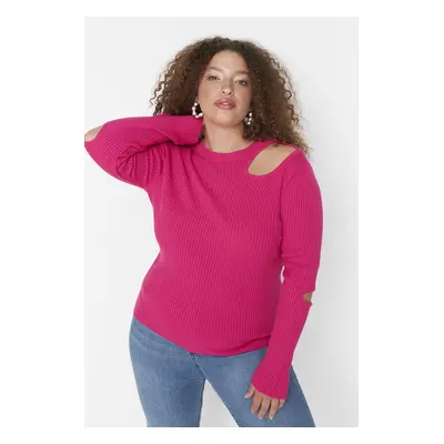 Trendyol Curve Fuchsia kivágta a részletesen kidolgozott Crewneck vékony kötöttáru pulóvert