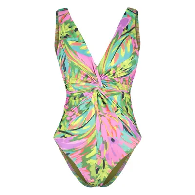 Trendyol Tropical Patterned Deep V Neck Knotted High Leg Regular Swimsuit