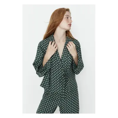 Trendyol Green Heart Tie Detail Viscose Woven Pajama Set