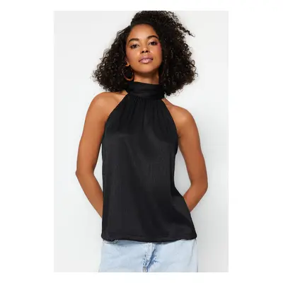 Trendyol Black High Collar Pleated Knitted Blouse