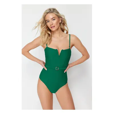 Trendyol Green Belted Strapless Regular Swimsuit