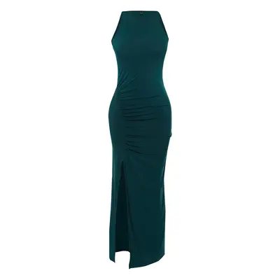 Trendyol Emerald Green Limited Edition Barter Neck Draped Body Fitted Flexible Pencil Dress