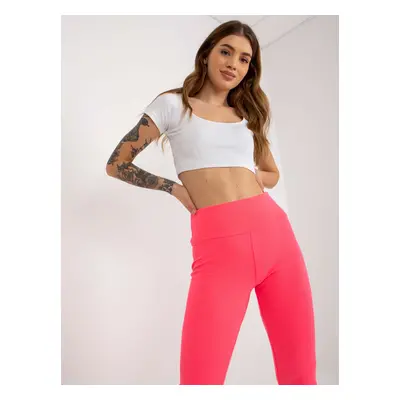 Basic fluo pink ribbed cotton leggings