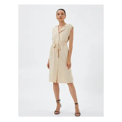 Koton Midi Shirt Dress Sleeveless with Tie Waist Detail