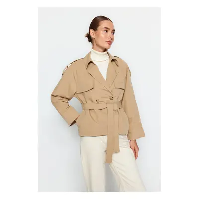 Trendyol Beige Oversize Wide Cut Belted Trench Coat