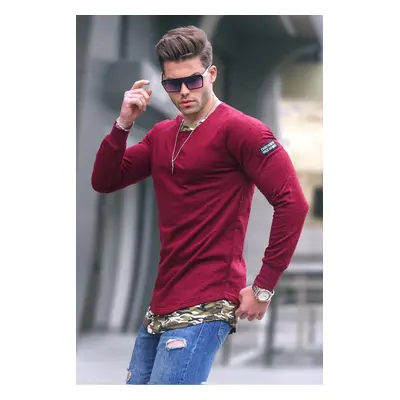 Madmext Claret Red Camouflage Patterned Men's Sweatshirt