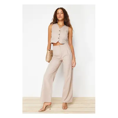 Trendyol Beige Wide Leg Striped Woven Trousers