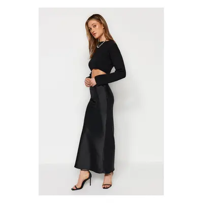 Trendyol Black Mermaid Cut Satin Maxi Length Woven Skirt