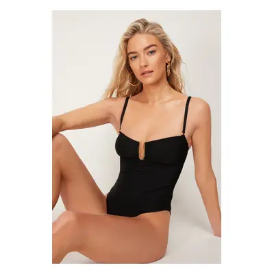 Trendyol Black Strapless Accessory High Leg Regular Swimsuit