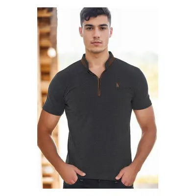 T8571 DEWBERRY ZIPPERED MEN'S T-SHIRT-OPEN ANTHRACITE