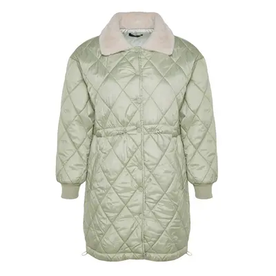 Trendyol Curve Mint Quilted Collar Plush Coat