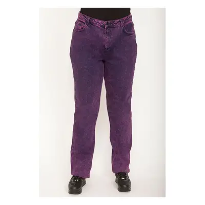 Şans Women's Plus Size Plum Wash Effect Lycra 5-Pocket Jeans Trousers