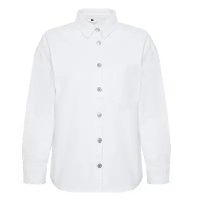 Trendyol White Oversize Denim Jacket Shirt