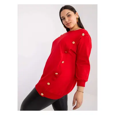 Bridget's red oversized blouse with a round neckline