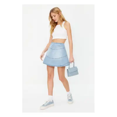 Trendyol Blue Flounce High Waist Mini Denim Skirt