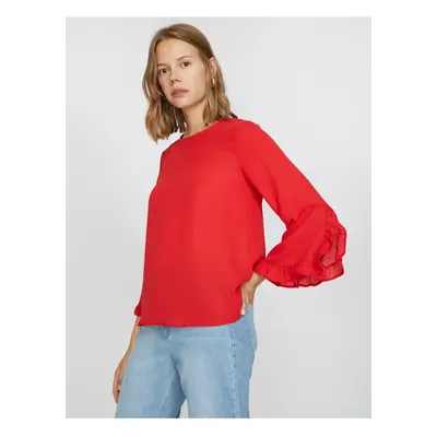 Koton Women's Red Long Sleeve Crew Neck Blouse