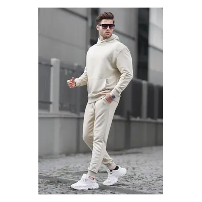 Madmext Beige Hooded Basic Tracksuit Set