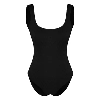 Trendyol Black Square Neck Textured Regular Swimsuit