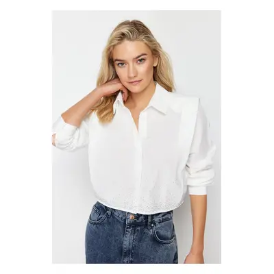 Trendyol Ecru Sleeves Padded Stone Crop Woven Shirt