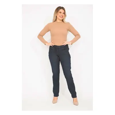 Şans Women's Navy Blue Plus Size Pocket Lycra Jeans