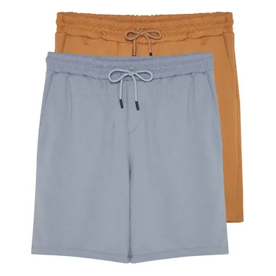 Trendyol Camel-Grey Basic Regular/Normal Cut Straight Pack Shorts