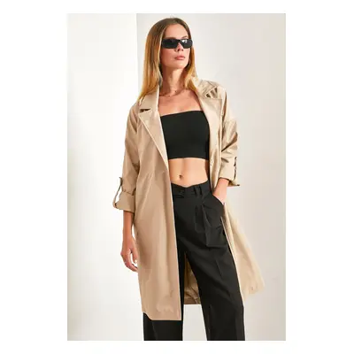 Bianco Lucci Women's Sleeve Folded Belted Trench Coat