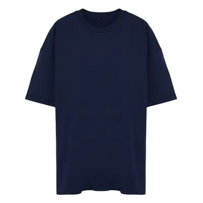 Trendyol Plus Size Navy Blue Oversize/Wide Cut 100% Cotton T-Shirt